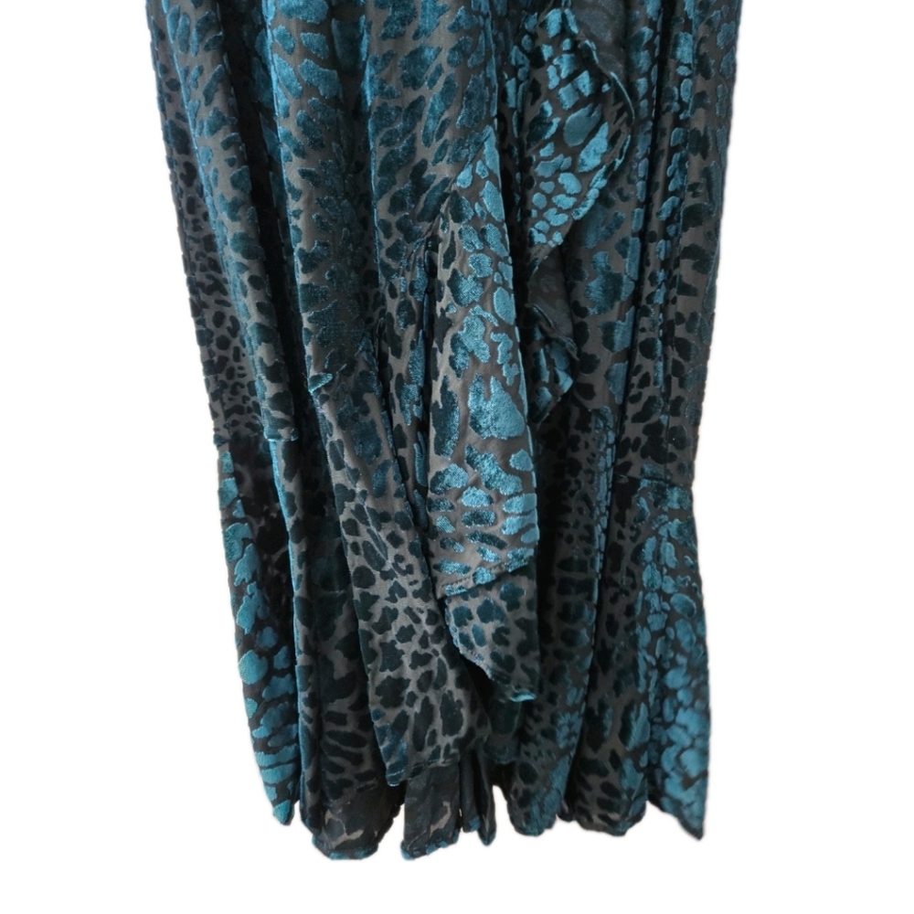 Calvin Klein Animal Print Malachite Velvet Midi Goth Witch Glam Wrap Dress Sz 8 - Picture 4 of 8
